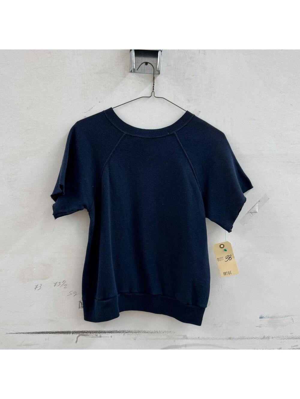 Vintage 1970s Faded Navy Cut-Off Short-Sleeve Raglan Sweatshirt